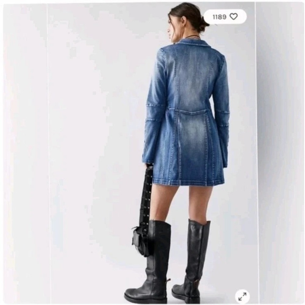 Free People Thea Denim Mini Dress Womens M Blue Snap Front A-Line Long Sleeve - Picture 11 of 14